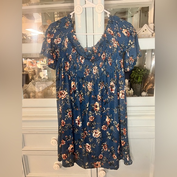 Xhilaration Blue Floral Mini Dress - Picture 2 of 4